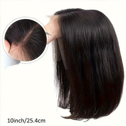 Straight Bob Human-Hair 4x4 Lace Closure Wig in Black with 8, 12, 14 or 16-Inch Length Options
