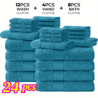 Luxury Towel Set 12 or 24 Piece Hotel Quality Cotton - Highly Absorbent Quick Dry Thick Bath Towels Hand Towels Washcloths | 7 Colors | Hotel Spa Gym Home Bathroom Essentials Gift Set