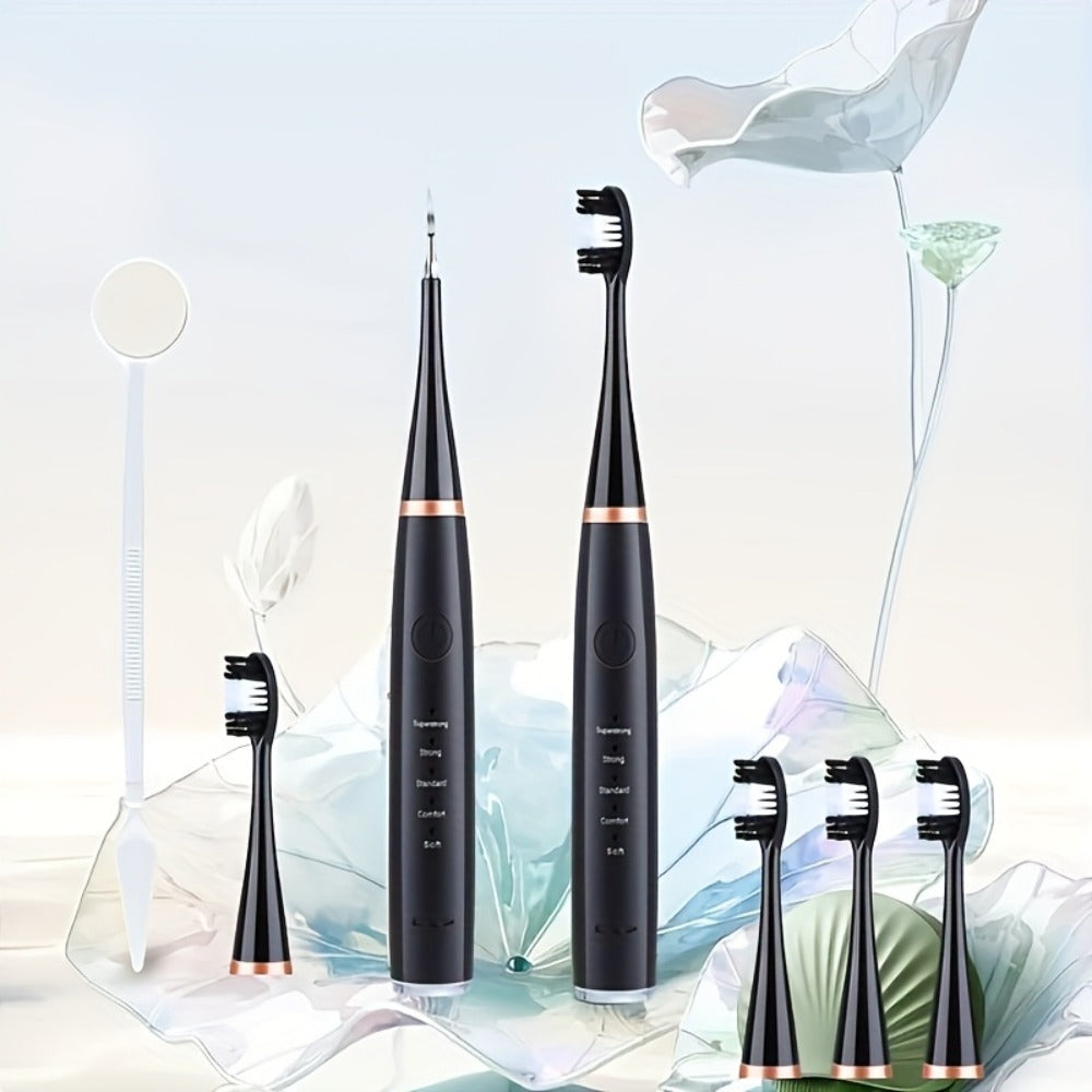 Electric Toothbrush Kit with Five Brush Heads, Two Accessory Cleaning Heads, USB Charging and Travel Case
