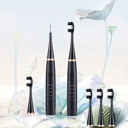 Electric Toothbrush Kit with Five Brush Heads, Two Accessory Cleaning Heads, USB Charging and Travel Case
