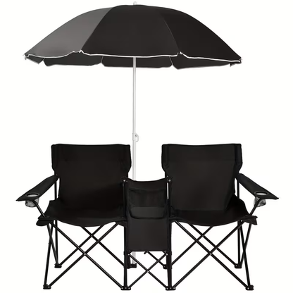 Folding Picnic Chair Set for 2 | Umbrella, Cooler Bag & Table, 600 Lbs Capacity, Portable
