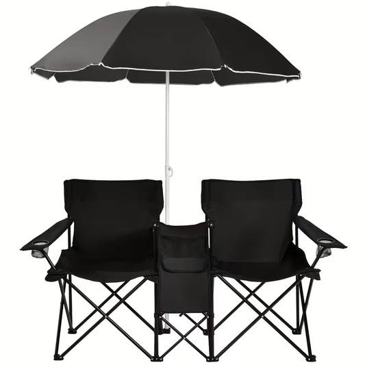 Folding Picnic Chair Set for 2 | Umbrella, Cooler Bag & Table, 600 Lbs Capacity, Portable