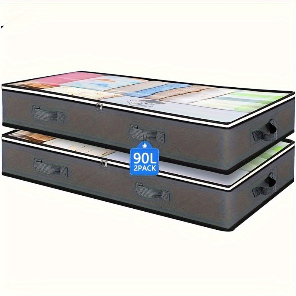Under Bed Storage Box Extra Large 23.78gal with Transparent Window & Sturdy Handles — Clothes, Quilts & Bedding Organizer for Home | Gray | 2 or 6 Pack