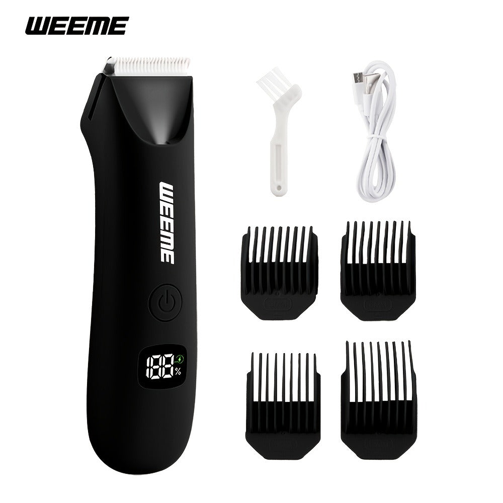 WEEEME Body Hair Trimmer with Digital Display, Four Guide Guards and Yellow, Blue or Black Housing