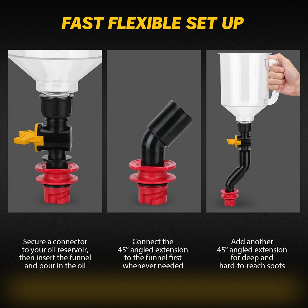 Engine Oil Funnel Kit 19Pcs – No-Spill Coolant Funnel Set with 12 Universal Adapters, 1.5L Capacity, Magnetic Tray for Oil Change Car Maintenance
