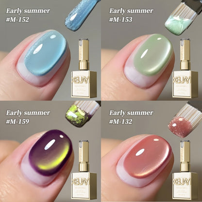 Reflective Holographic Cat Eye Gel Polish Set 4 Colors Shimmering Magnetic Soak-Off LED UV Nail Art Kit with Photo Frame Bottle for Salon DIY Manicure Women 0.51oz Each