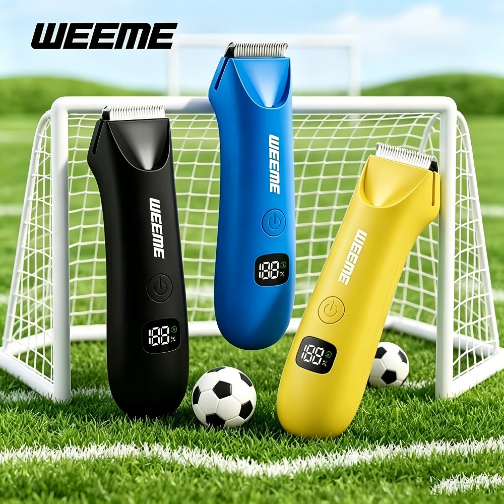 WEEEME Body Hair Trimmer with Digital Display, Four Guide Guards and Yellow, Blue or Black Housing