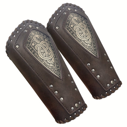 Two-Piece Faux Leather Norse Snake Wrist Guard Set, 23 x 12 cm Costume Bracers in Black or Coffee
