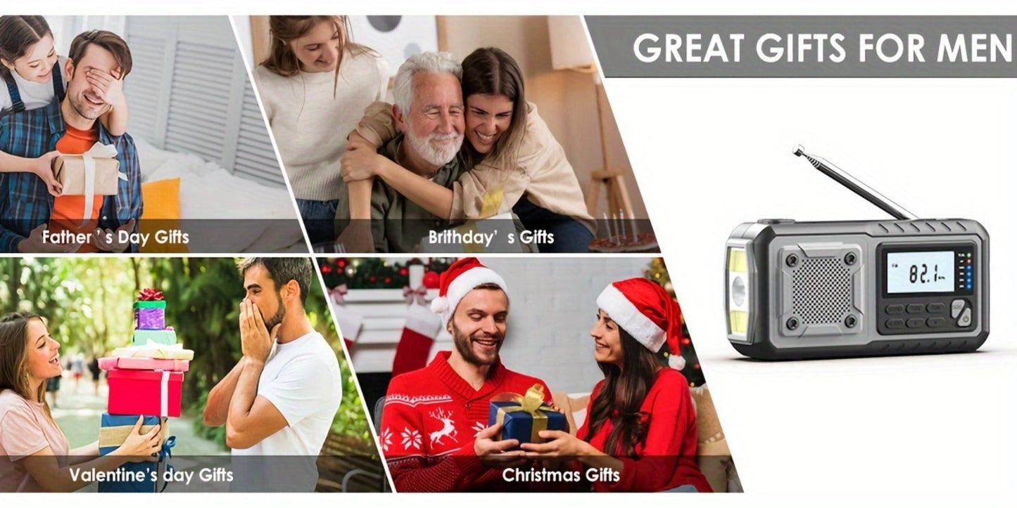 5000mAh Digital AM/FM/NOAA Emergency Radio with Solar Panel, Hand Crank, Reading Light and Three Colors