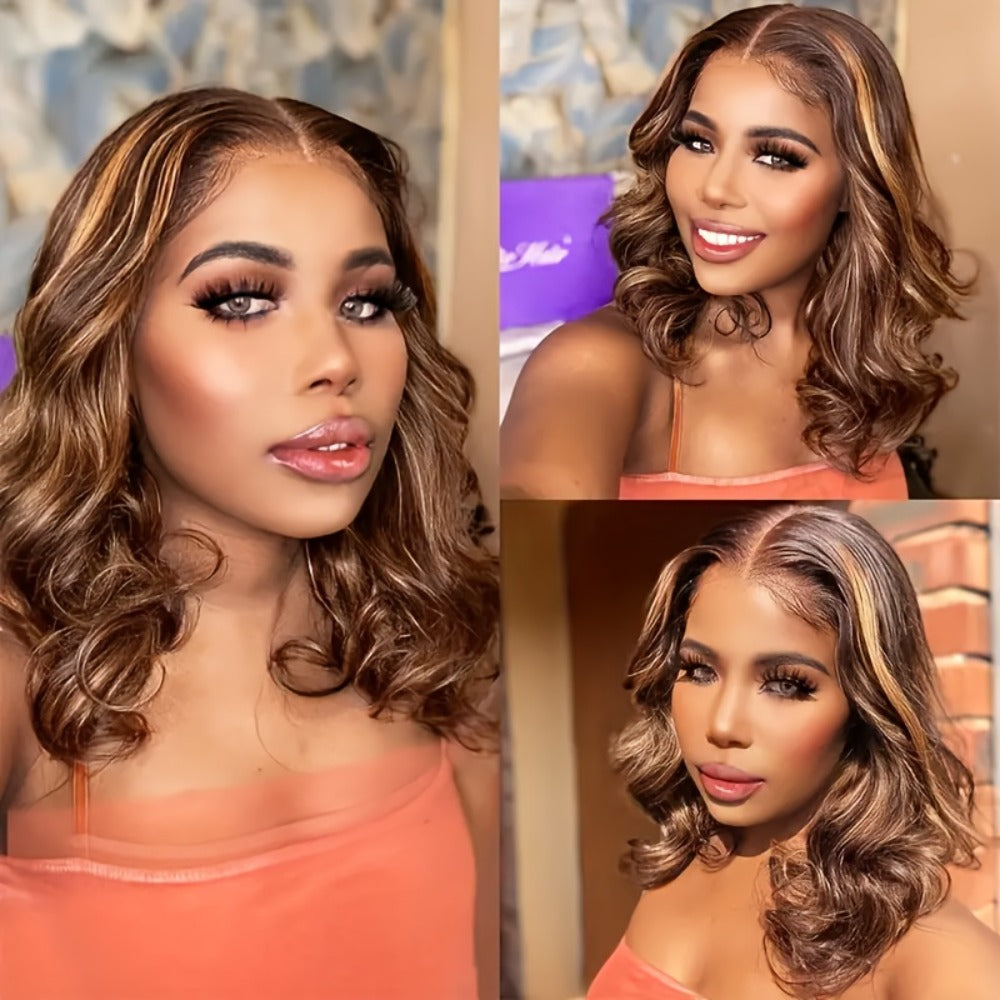 Lace Front Wig Human Hair Body Wave Bob with 13x4 HD Lace, 4/27 Ombre and 10-16in Length Choices