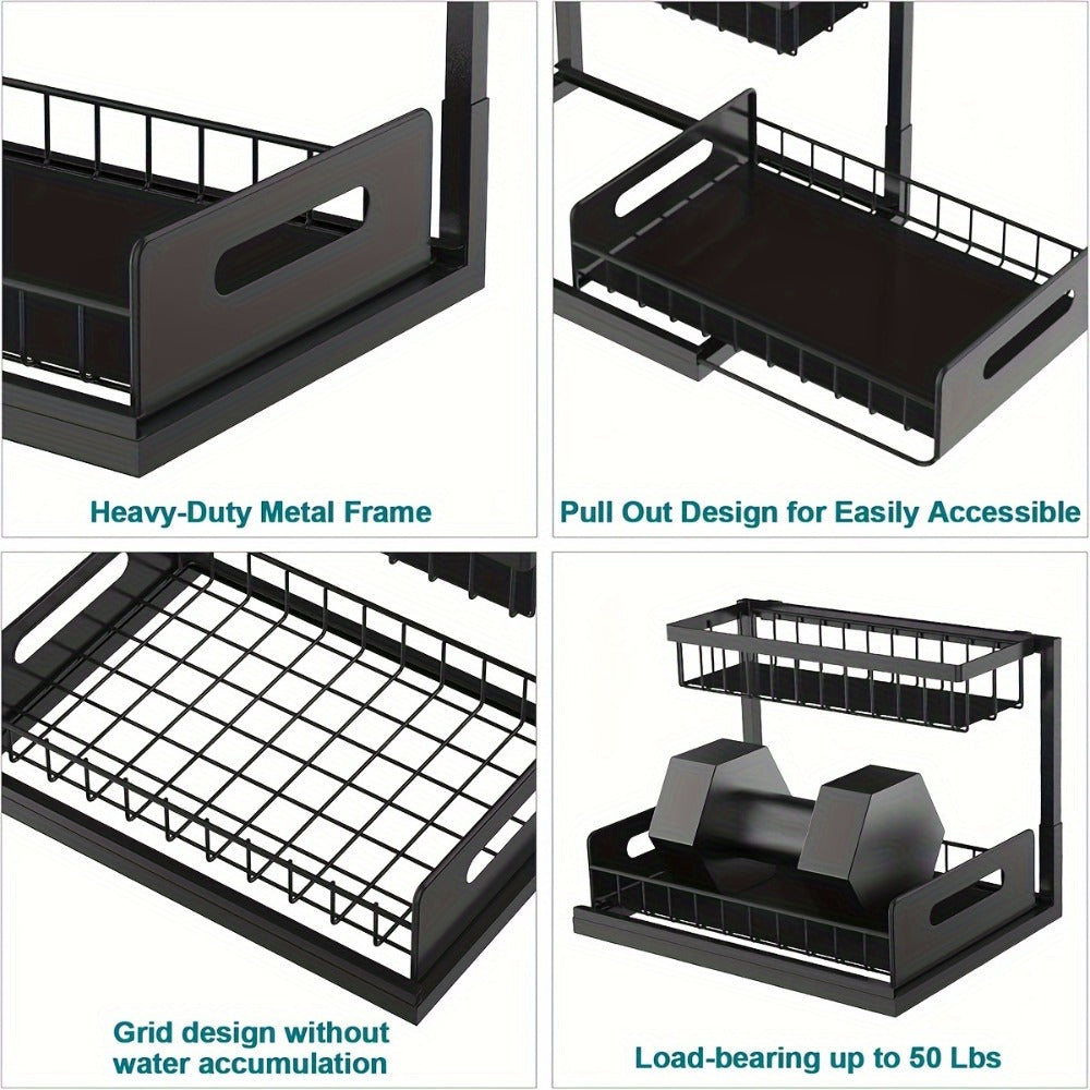 Under Sink Organizer with Sliding Pull-Out Shelf – 2-Tier Metal Cabinet Storage Rack for Kitchen, Bathroom, Pantry & Closet Organization, 1-Pack or 2-Pack