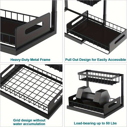 Under Sink Organizer with Sliding Pull-Out Shelf – 2-Tier Metal Cabinet Storage Rack for Kitchen, Bathroom, Pantry & Closet Organization, 1-Pack or 2-Pack