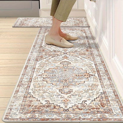 Anti Fatigue Kitchen Mat Set of 2 Non-Slip Cushioned Kitchen Rugs Boho Distressed Runner for Sink Laundry Office Standing Mat