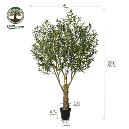 Potted Olive Artificial Tree with 5, 6, 7 and 8 ft Height Options, Black Planter and Branching Green Leaves