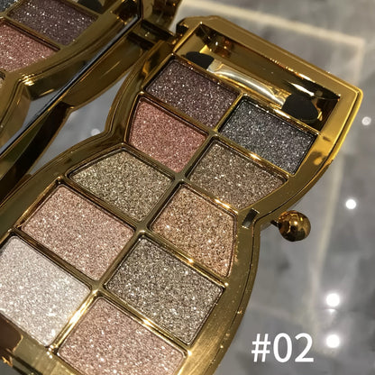 Eyeshadow Palette 10-Shade Gold Bow Compact with Mirror, Dual-Ended Applicator and Three Color Options