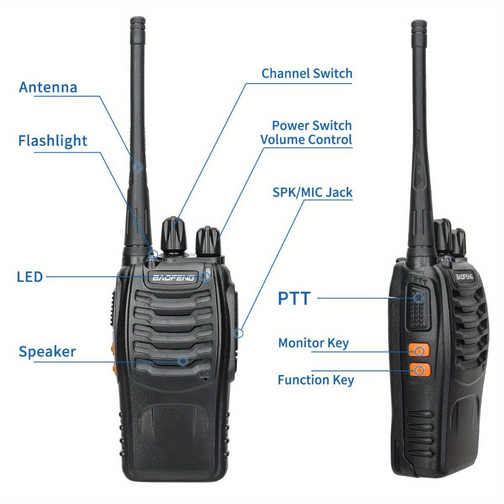 Baofeng BF-888S Walkie Talkie 2-Pack - Long Range UHF Two Way Radio, Wireless Frequency Copy, Portable Ham Radio for Hunting, Hiking, Camping & Emergency