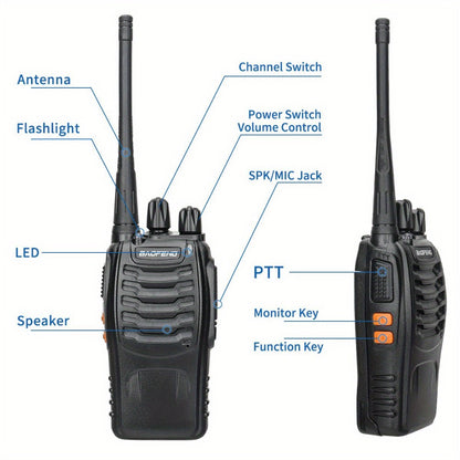 Baofeng BF-888S Walkie Talkie 2-Pack - Long Range UHF Two Way Radio, Wireless Frequency Copy, Portable Ham Radio for Hunting, Hiking, Camping & Emergency