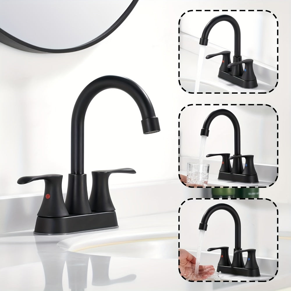 Centerset Bathroom Faucet 2 Handle 4 Inch - Dual Handle Vanity Sink Faucet with Pop-Up Drain & Supply Lines