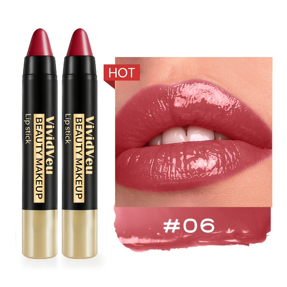 Six-Piece Lipstick Pen Set with Black-and-Gold Cases, Six Pictured Shades and 10.8 cm Stick Length