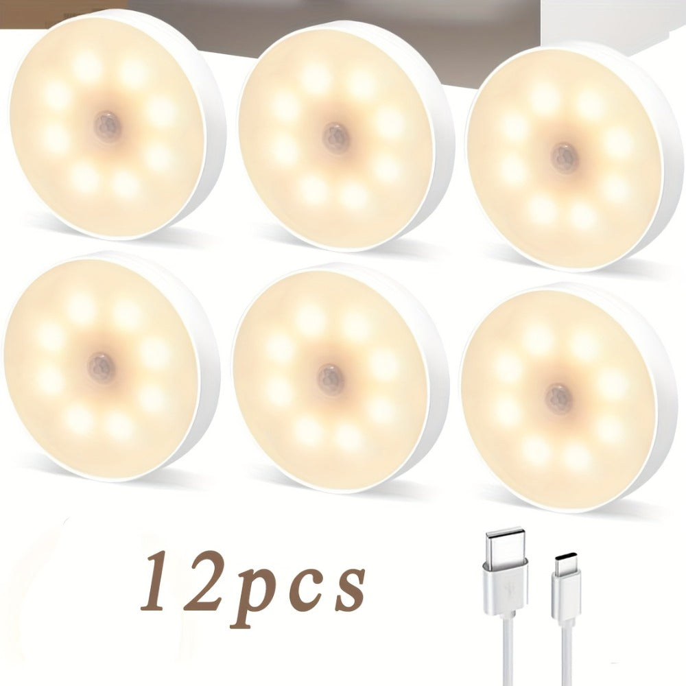 Wireless Motion Sensor Night Light USB Rechargeable - Dimmable Wall Lamp Dual Mode PIR Sensor Magnetic & Adhesive Mount 6 or 12 Pack for Kitchen Hallway Stairs Closet Cabinet Bedroom Bathroom