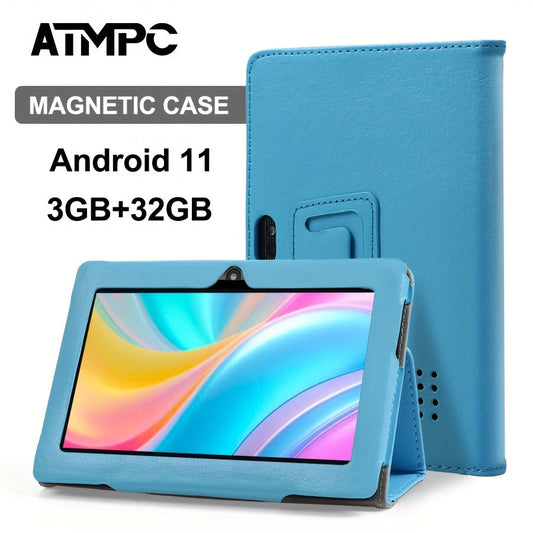 ATMPC 7 Inch Android 11 Gaming Tablet with Magnetic Case | 3GB RAM 32GB ROM 128GB Expandable, Quad-Core, HD IPS Display, 2.4GHz Wi-Fi, Bluetooth, Mini Tablet PC for Kids School Office Gaming