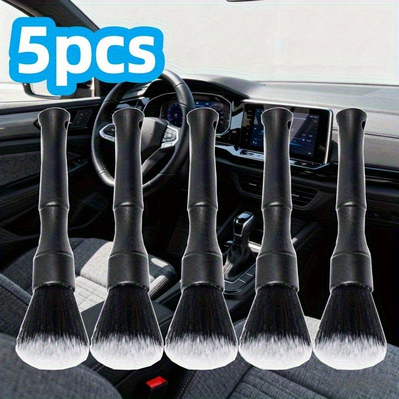 Car Interior Cleaning Brush Set – 5pcs Soft Bristle Detailing Brushes for Dashboard, Vents & Instrument Panel, Non-Shedding, Black