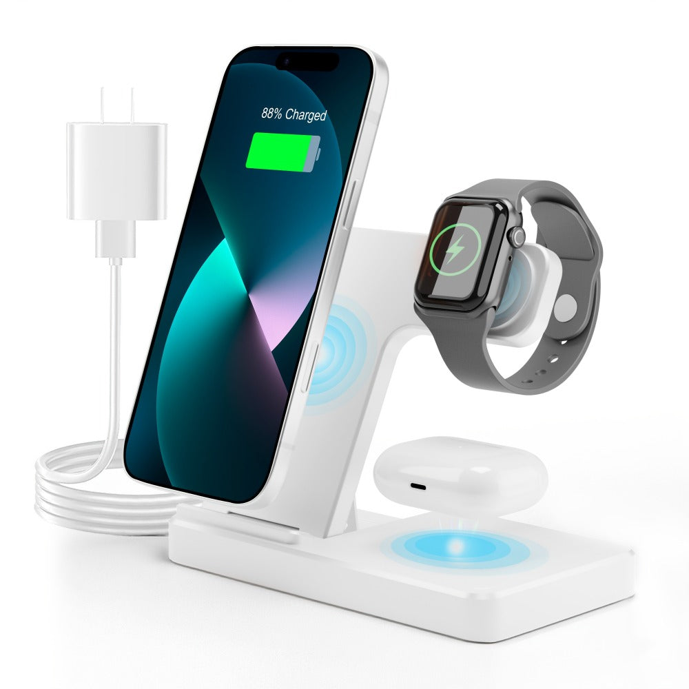 3-in-1 MagSafe Wireless Charger Foldable Travel Charging Station 15W Fast Charge – LED Indicator, Anti-Slip Stand for iPhone 17/16/15/14/13/12, Apple Watch Ultra/Series 10/9/SE & AirPods Pro | Jet Black & White