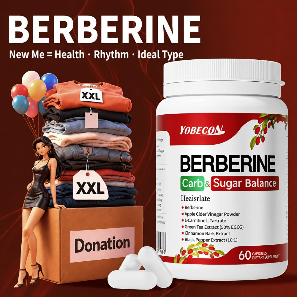 Dietary Supplement Berberine Capsules with Apple Cider Vinegar, Cinnamon and Green Tea, 60 Count