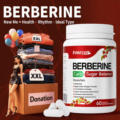 Dietary Supplement Berberine Capsules with Apple Cider Vinegar, Cinnamon and Green Tea, 60 Count