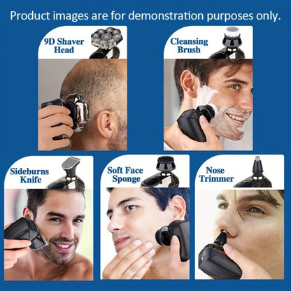 Bald Head Shaver Electric - 5-in-1 Rechargeable Grooming Kit with Type-C Fast Charging, 1400mAh Multi-Head Rotary Shaver for Bald Head Shaving, Beard Trimming & Nose Hair Trimming for Men