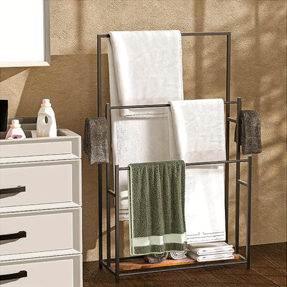 Three-Tier Freestanding Towel Rack in Small or 47-Inch Black Floor-Standing Configurations