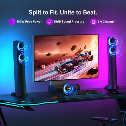 ULTIMEA Soundbar with Built-In Subwoofer – Choose 2.2CH 100W Detachable, 2.1CH 120W App Control, or 5.0CH 180W RGB Surround System, Bluetooth 5.3, ARC Optical AUX, 3 EQ Modes, Home Theater Speaker
