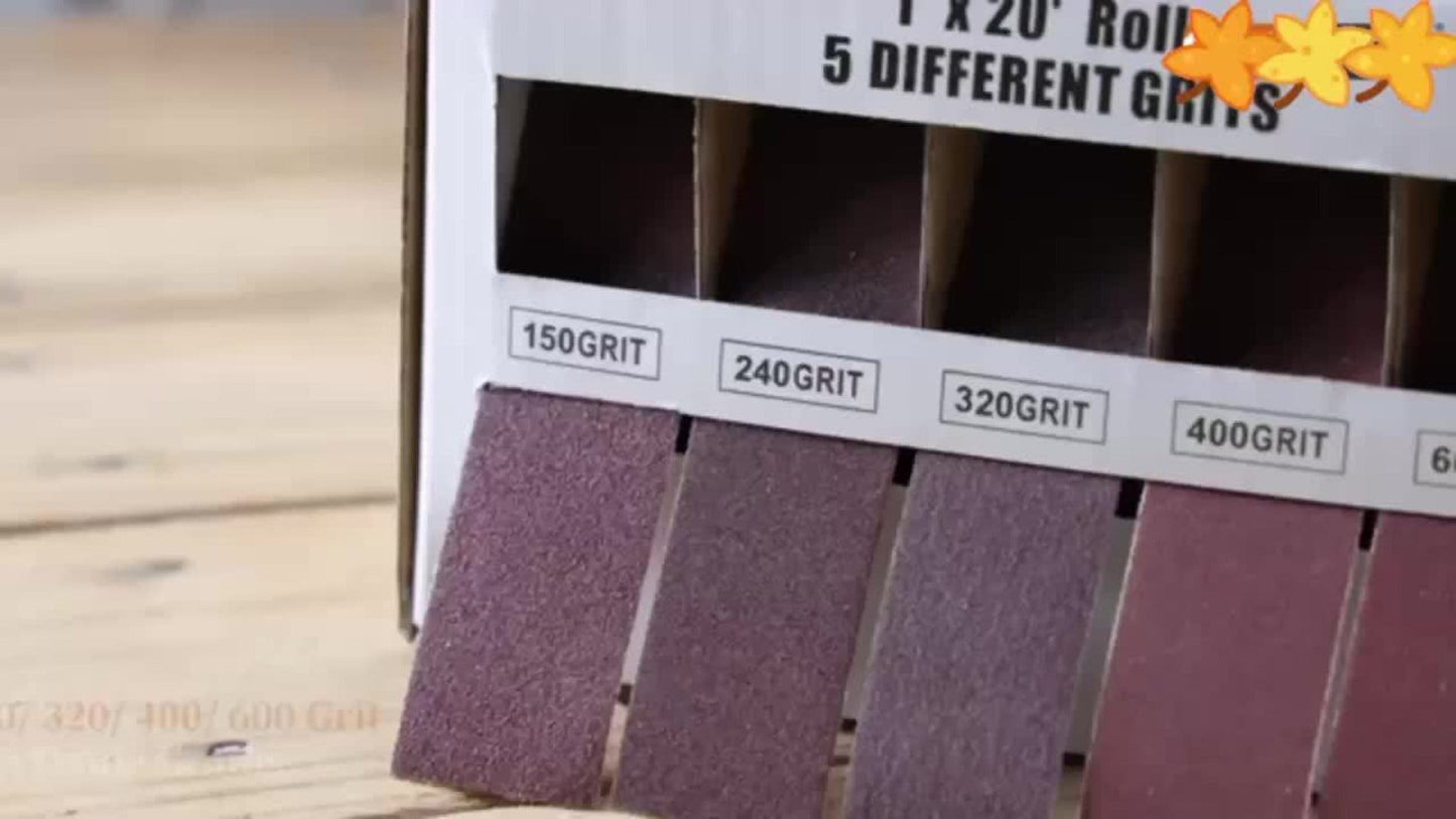 Pull-Through Sandpaper Roll Dispenser Set with Four, Five or Six Abrasive Grit Rolls Pictured