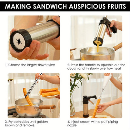 Stainless Steel Cookie Press Kit with 16 Discs, Eight Icing Tips and Cleaning Brush for Holiday Baking