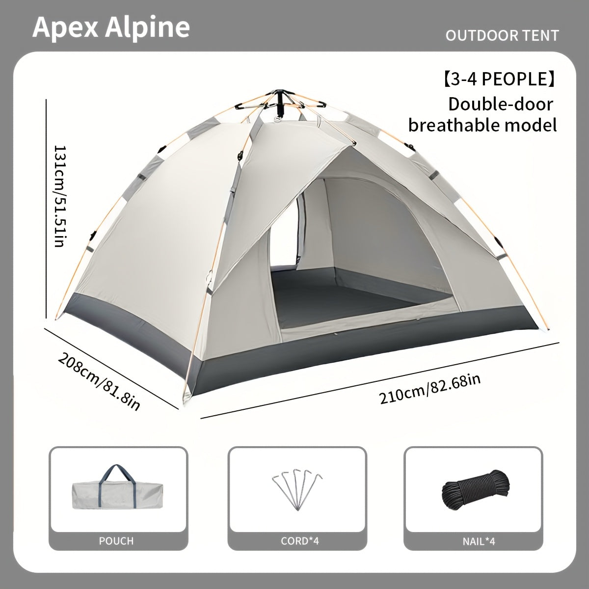 Pop Up Tent Windproof Sun Resistant Double Door Camping Outdoor