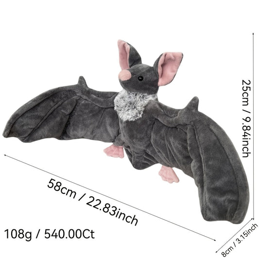 Giant Bat Plush Stuffed Animal 23 Inch Wingspan Soft Grey Spooky Bat Toy Halloween Decor Gift for Kids Adults Bat Lovers Gothic Fans Animal Lovers