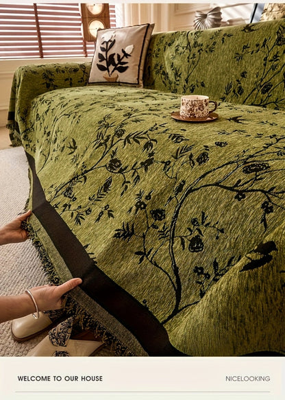 Sofa Cover Chenille Thickened Non-Slip Couch Slipcover Floral Pattern for Living Room Office Pet-Safe All-Season — 1 2 3 4 Seater Sizes