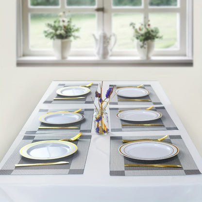 Six-Piece PVC Placemats in Gold, Brown or Silver, Each 11.8 x 17.7 Inches for Dining Tables