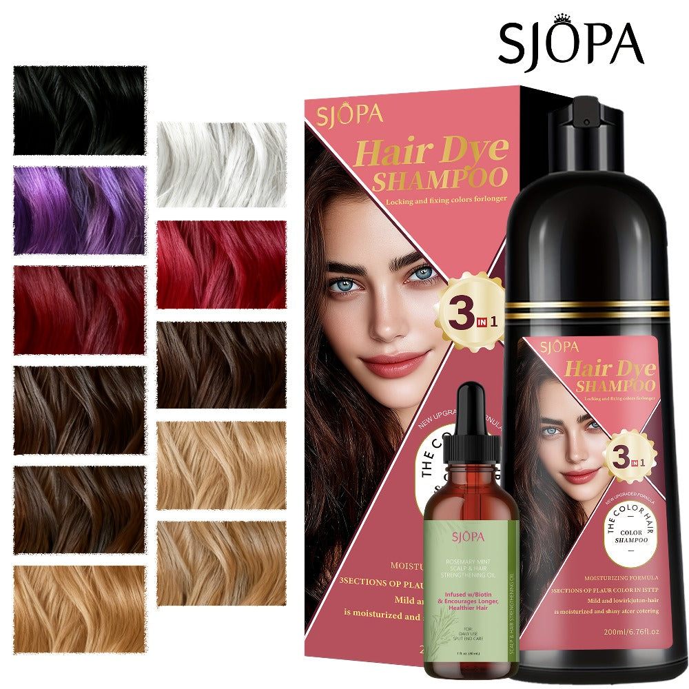 Hair Color Shampoo, SJOPA 3-in-1 Bottle-and-Dropper Set with 10 Rose, Brown, Purple and Black Color Options