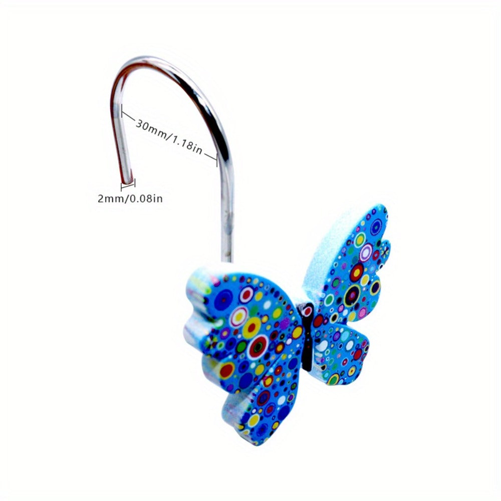 12-Piece Butterfly Shower Curtain Hook Set in Green, Blue or Multicolor Decorative Designs