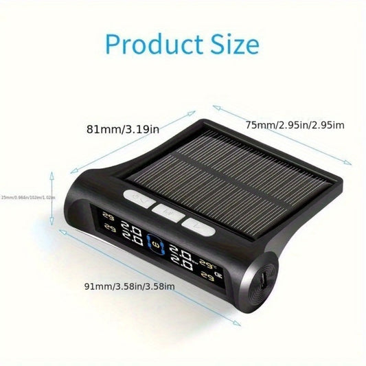 Solar TPMS Tire Pressure Monitoring System – Solar & USB Charging, 5 Alarm Modes, Color Display for 4-Wheel Vehicles