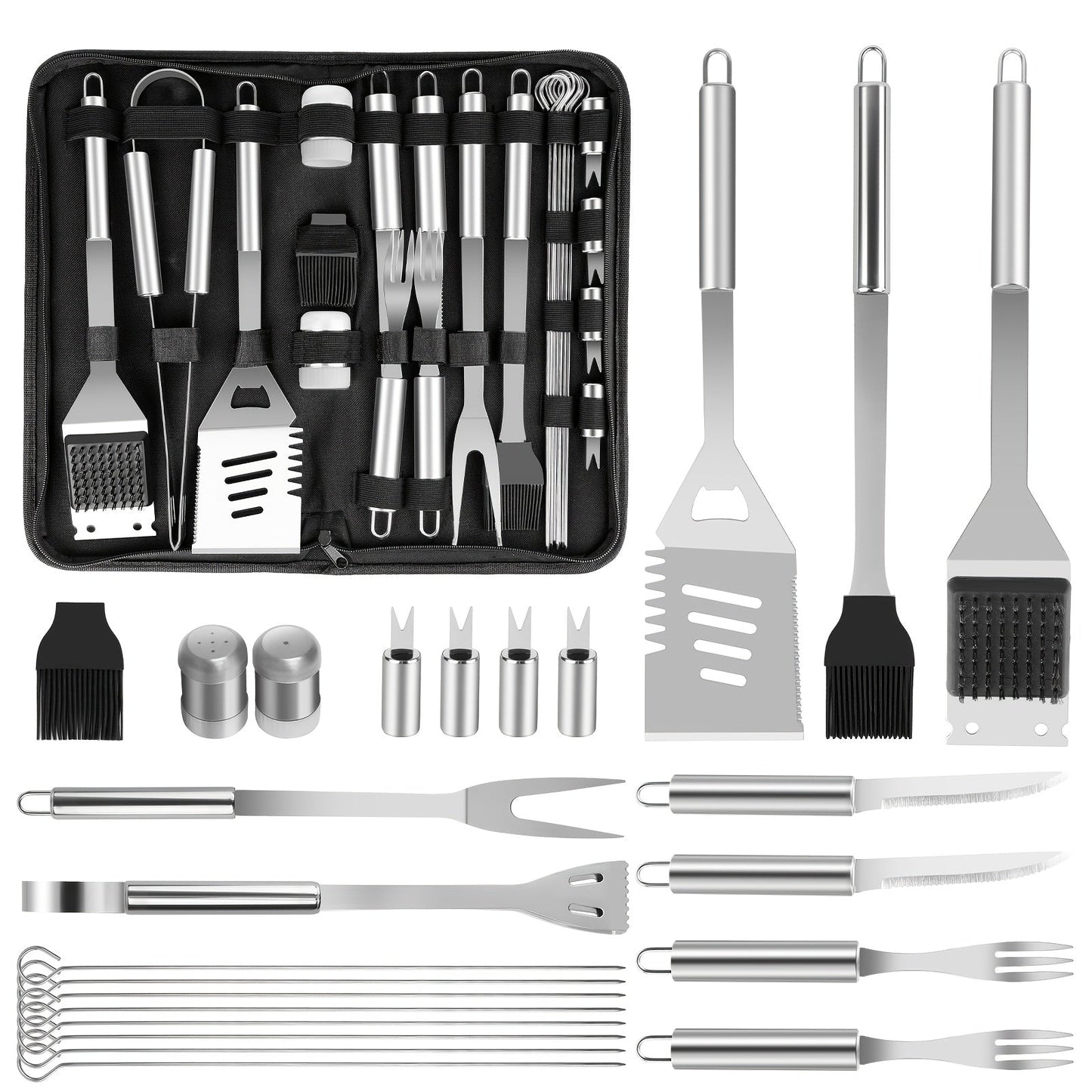 15- or 24-Piece BBQ Tool Set with Spatula, Tongs, Forks, Skewers, Brushes and Carry Case Pictured
