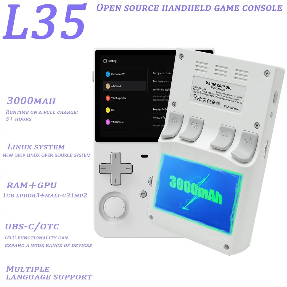 Handheld Game Console L35 with 3.5-Inch IPS HD Display, Open-Source Linux & 64GB/128GB Storage Options