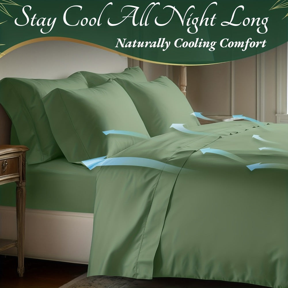Bed Sheet Set Bamboo-Derived Fabric with Four Bed Sizes, Documented Sheet Dimensions and Thirteen Colors