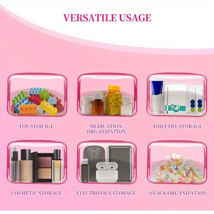 Twenty-Four Clear Zipper Toiletry Pouches, 7 by 4.7 by 2 Inches, in White or Rose Red Options