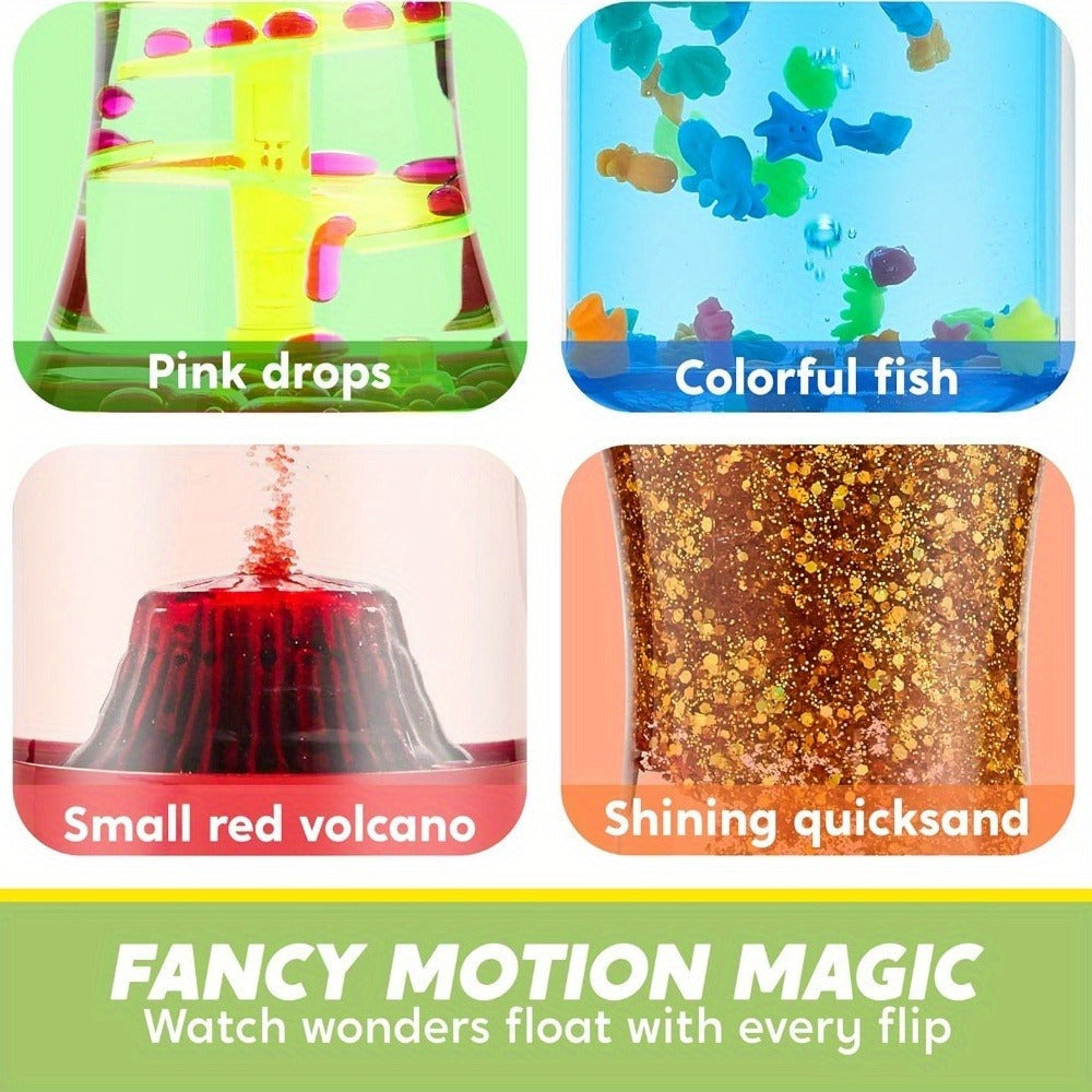 Four-Piece Visual Flow Tube Set with Glitter, Fish, Flake and Volcano Motion Designs in Four Shapes