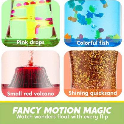 Four-Piece Visual Flow Tube Set with Glitter, Fish, Flake and Volcano Motion Designs in Four Shapes