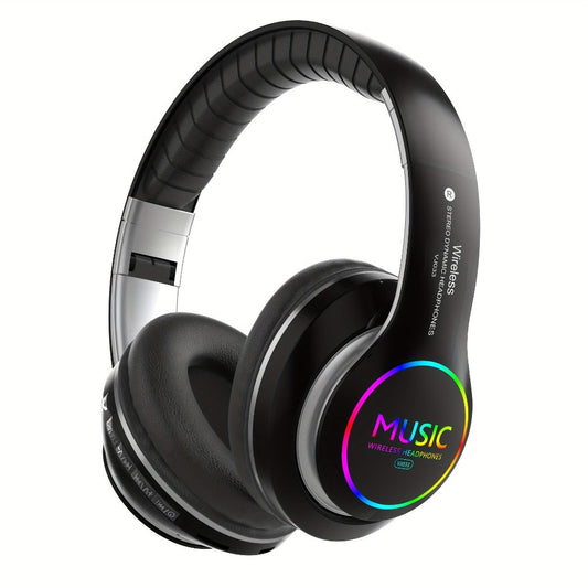 Wireless Headphones Deep Bass Foldable Lightweight Built-in Mic 3.5mm Wired Stereo Sound Type-C Charging for Travel Work Laptop iOS Android Red White