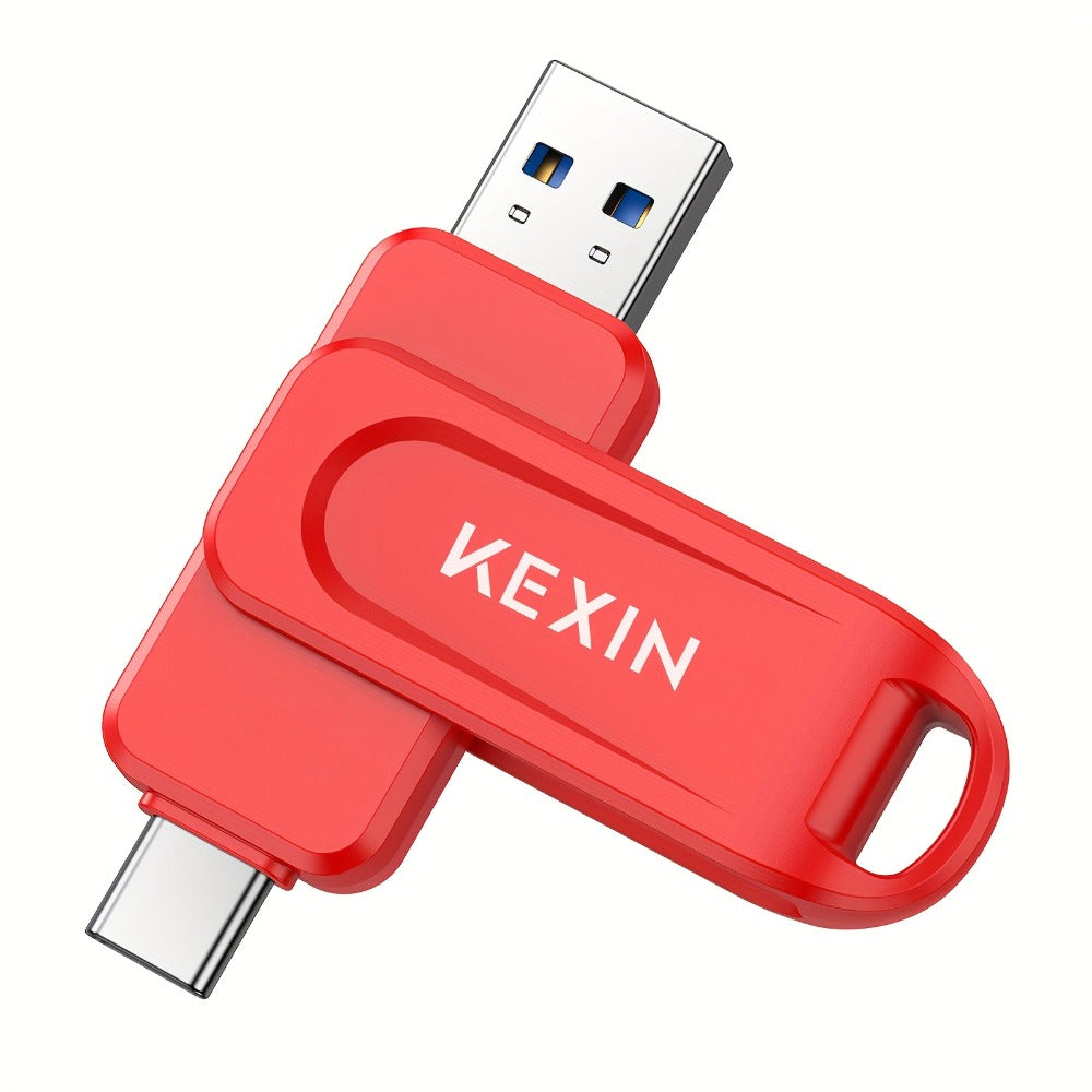 2-in-1 USB-C & USB-A Flash Drive 32GB 64GB 128GB, KEXIN Rotating Thumb Drive Type-C Memory Stick Compatible with iPhone 15 16, Android Smartphone, Tablet, Smart TV, Car Audio, Laptop & PC – 5 Colors