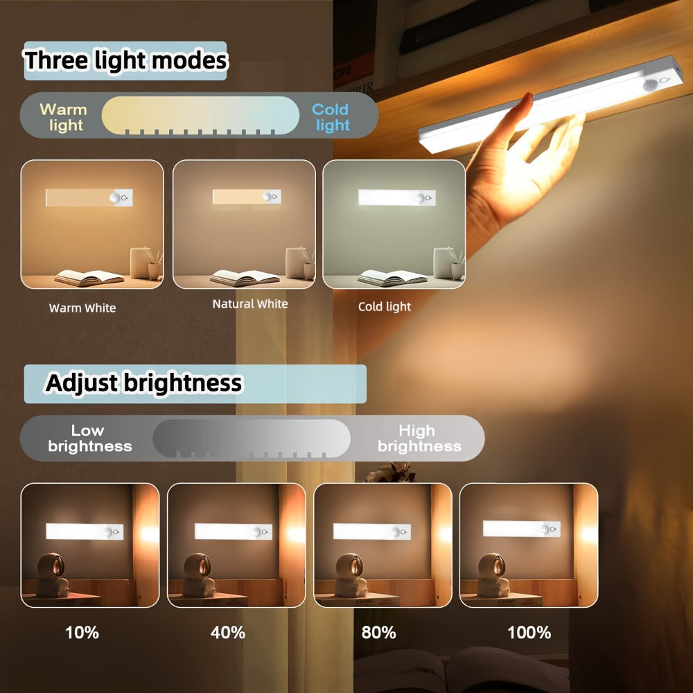 Three-Pack Motion Sensor Cabinet Lights with USB-C Charging, Three Light Colors and 7.87- or 11.81-Inch Options